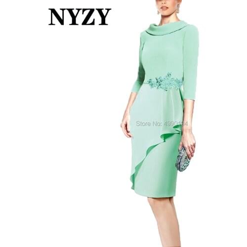 Vintage Bowl Neck 3/4 Sleeves Mint Green Mother of the Bride Dresses NYZY M335 Short Wedding Party Dress Guest Wear Evening Gown