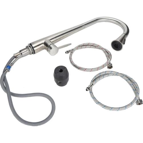 G1/2 Pull‑Out Faucet Stainless Steel Rotatable Hot Cold Mixing Faucet Kitchen Bathroom Sink Faucet with Waterline Hose