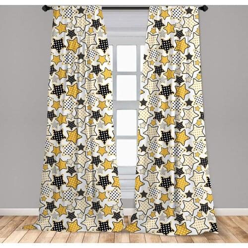 Yellow Curtain Yellow and Black Stars with Retro Style Polka Dots Pattern Old Fashion Fun Window Treatment Living Room Bedroom