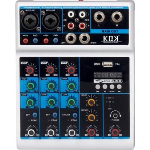 Sound Card Audio Mixer Sound Board Console Desk System Interface 4 Channel USB Bluetooth 48V Power Stereo