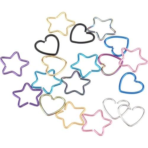 20pcs Heart/Star Shape Lip Nose Piercing Jewelry Hoop Rings Tongue Ring Stud