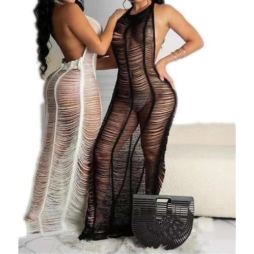 2021 Women Summer Solid Color Beach Dress Scoop Neck Outlet Cover Up Swimwear New Items Sexy Clothing Bikini Halter Smock -40