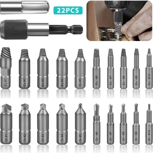 22PCS Screw Remover Extractor Drill Bit Set Easily Take Out Broken Screw Bolt Remover Stripped Screws Remover Demolition Tools