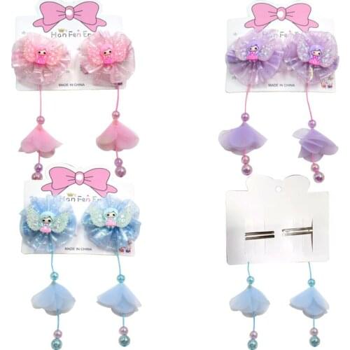 6PCS/3Cards Cute Angel Elegant Baby Girls Clips Yarn Bow Child Tie Knot Creativity Handmade Hairpins Hair Accessories For Kids