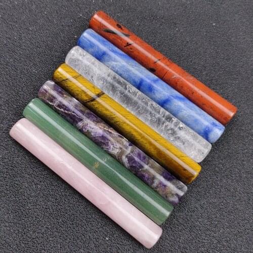 7pcs/set 10*75mm Natural Stone Pink Crystal Clear Quartz Tiger Eyes Aventurine Cylinder Chakra Energy Jewelry Pendulum Amulet