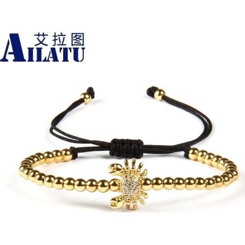 Ailatu Jewelry Wholesale 10pcs/lot Clear Cz Crab Animal Macrame Bracelets with 4mm Stainless Steel Beads