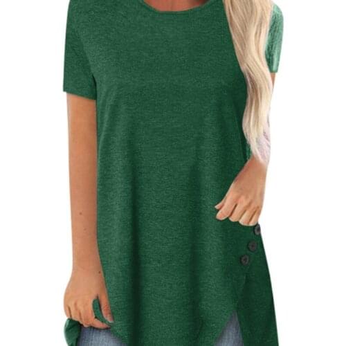 Asymmetrical Button T-shirt Summer Purple Short Sleeve Shirt Round Neck A-line Loose Casual 80s Clothes Aesthetic Oversized Tees