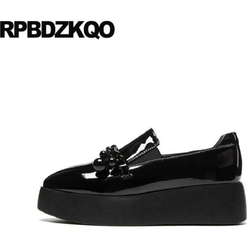 Muffin brand women pointed toe black patent leather designer chinese elevator wedge creepers platform shoes thick sole runway