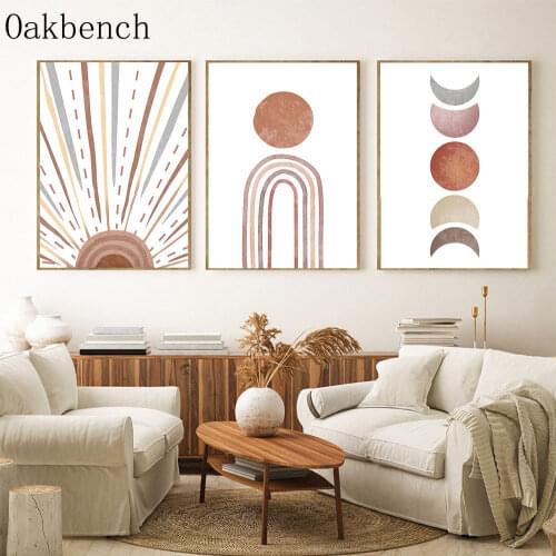 Mid Century Canvas Art Print Abstract Painting Boho Posters Geometry Sun Moon Wall Pictures Vintage Poster Home Decoration