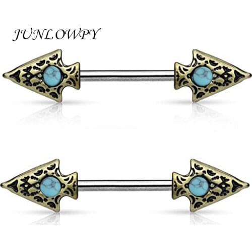 JUNLOWPY Trendy Sexy Barbell Spike Turqoise Nipple Rings Polished Body Piercing Jewelry 2 color wholesales Nipple Bar Tragus Ear