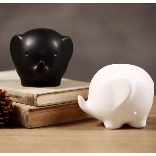 Black White Ceramic Elephant Figurine Ornaments Gifts Creative Home Accessories Display Wedding Gifts Home Decor