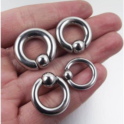 1Piece Big Size Stainless Steel PA Rings Captive Bead Hoop Ring Lip Ear Plug Spring Ball Nose Rings Body Piercing Jewelry