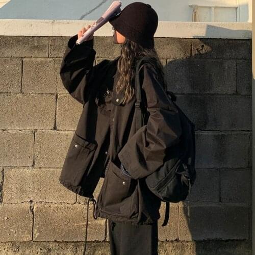 New Spring Tooling Women Unisex Loose Jacket Student BF Harajuku Coat Oversize Jacket Female Basic Coats