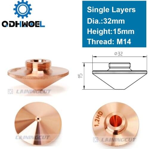 Laser Nozzle Single Layer Dia.32mm Caliber 0.8 - 4.0HD for Raytools Empower 1064nm FIBER Laser Cutting Head