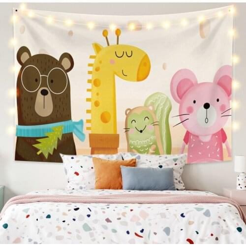 Cartoon Animals Tapestry Vintage Exotic Summer Plant Nature Frame for Bedroom Photography Wall Decor