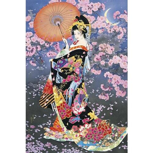 Girl Set Embroidery Japanese Beauty Needlework People 14CT Canvas Counted Unprinted DIY Cross Stitch Kits Handmade Art Decor