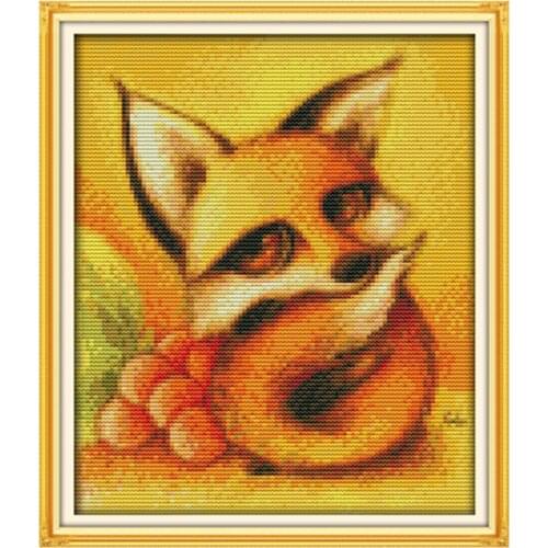 Fox cross stitch kit 14ct 11ct pre stamped canvas embroidery DIY handmade needlework
