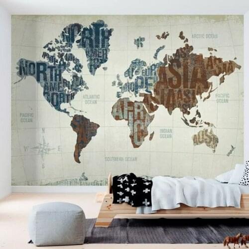 Custom Wall Cloth Abstract World Map English Alphabet Mural Wallpaper Living Room Bedroom Home Decor Waterproof 3D Wall Painting