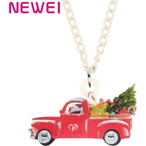 Newei Acrylic Christmas Car Tree Present Santa Claus Necklace Collar Pendant Chain Jewelry For Girls Teens Lover Fashion Gift