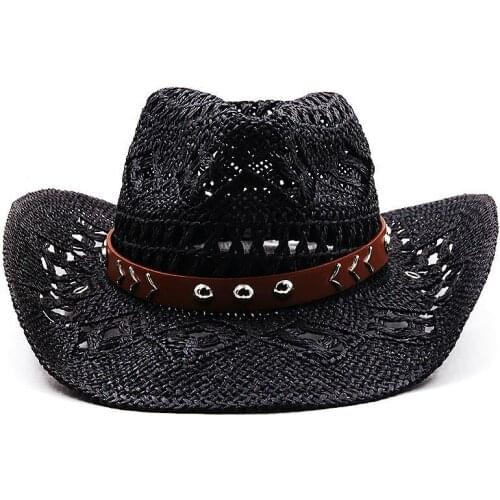 New Cowboy Hat Summer Straw Womens Hats Handmade Sun Hat for Men Cowgirl False Gem Decoration Casual Beach Cap Panama