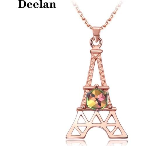 Deelan Necklace For Women Girls Fashion Jewelry Gift Rose Gold Silver Color Square Austrian Crystal Charm Necklaces & Pendants