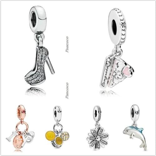 Authentic 925 Sterling Silver Sparkling Daisy Flower With Hope Peace & Love Pendant Bead Fit Pandora Bracelet & Necklace Jewelry