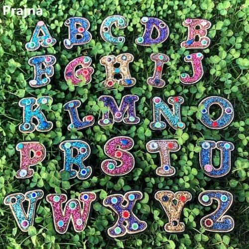 Prajna English Letter Rhinestones Beaded Patches Iron On Patch Embroidered Patches On Clothes DIY Alphabet ABC Badges Stickers