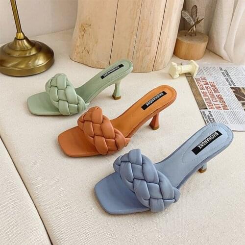 Women Sandals Summer 2021 Female Outdoor Claquette Femme Open Toe High Sapatos Femininos Shoes Flip Flop Ladies Square Heels