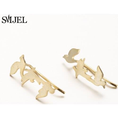 SMJEL Tiny Dove Ear Crawler Earrings Women Girls Metal Animal Bird Ear Climbers Studs Jewelry Love Peace Jewelry boho