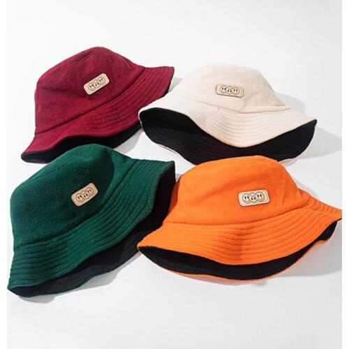 2020 Woolen Fisherman Hat Unisex Bucket Hats Women Men Autumn Winter Sun Hat Smiley Face Double-sided Wear Sunshade Sunscreen