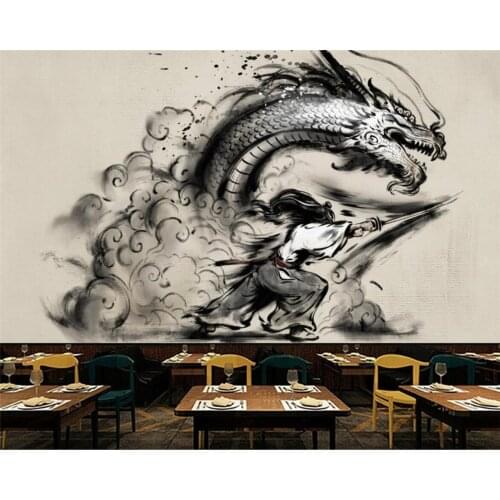 Ukiyoe Samurai Killing Dragon Landscape Restaurant Tooling Mural Living Room Bedroom Decorative Wall Covering Expanded Wallpaper