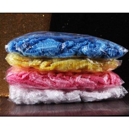 Thickened Disposable Waterproof Plastic Shower Cap Strip Dust-proof Head Cover Bath Cap Bath Dyeing Baked Oil 100PCS