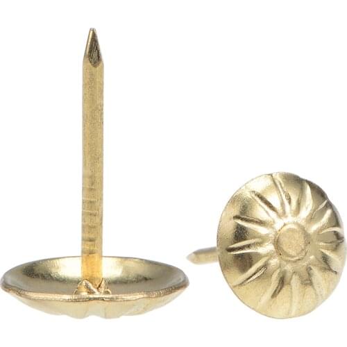 Uxcell Upholstery Nails Tacks 11mm Head Dia Antique Round Thumb Push Pins Gold Tone 100 Pcs