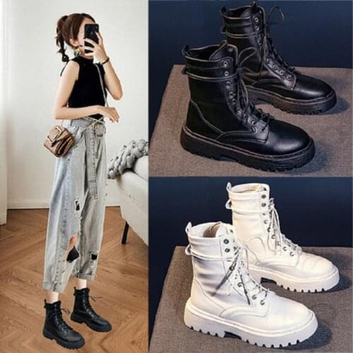 Spring And Autumn Fashion Mid-Heel Thick-Soled Non-Slip Ladies Martin Boots Korean Style Short-Tube Lace-Up Single Boots