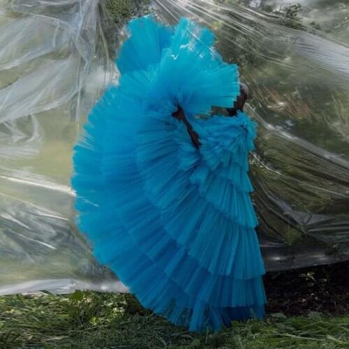 Blue Tiered Tulle Dress 2020 Spring Ballgown Party Dresses Extra Puffy Tulle Prom Gowns Dramatic vestidos de fiesta de noche