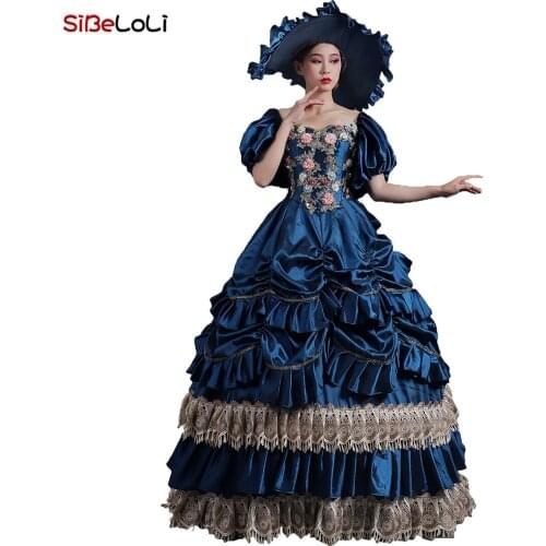Upscale 19th Century Southern Belle Dress Baroque Style Blue Masquerade Gowns