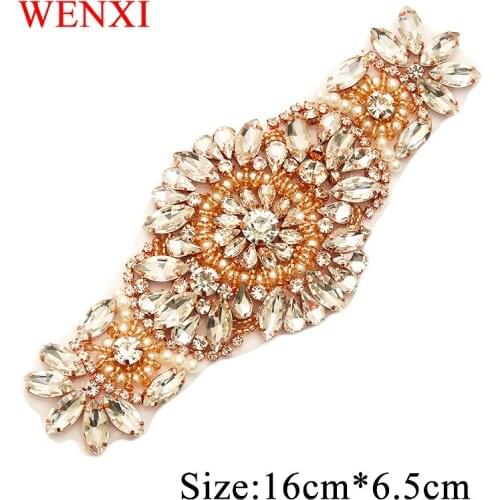 WENXI 30PCS Wholesale Hand Sewing Silver Crystal Rhinestone Appliques Patch For Bride Gown Sash Rhinestones Accessory WX862