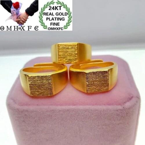 OMHXFC Jewelry Wholesale YM255 European Fashion Hot Fine Woman Man Party Birthday Wedding Gift Square Resizable 24KT Gold Ring