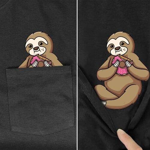 CLOOCL Funny Cotton T-Shirt Pocket Cute Sloth Eat Donuts 3D Printed T-Shirts Casual Tees Hip Hop Short Sleeve Black Cotton Tops