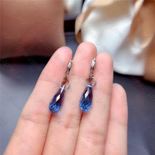 Blue Topaz Earrings 925 Silver Womens Earrings Fashion Trend Elegant Atmosphere