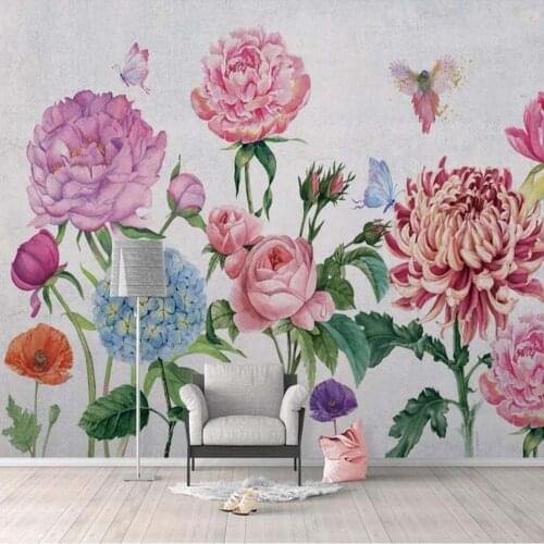 3D Watercolor Pink Flower Wallpaper Mural Wall Murals Decal for Living Room Bedroom HD Printed Photo Floral Wall Paper Rolls