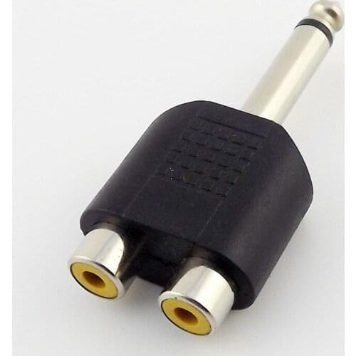 5pcs 6.35mm 1/4" Mono Male To 2 Dual RCA Female Y Splitter Audio Adapter Converter