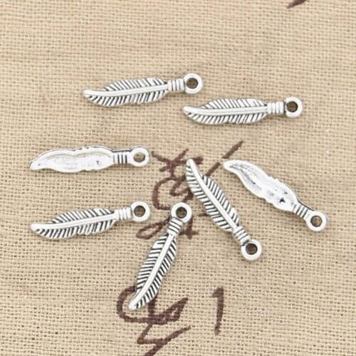 50pcs Charms Leaf Feather 19x4mm Antique Silver Color Plated Pendants Making DIY Handmade Tibetan Silver Color Jewelry