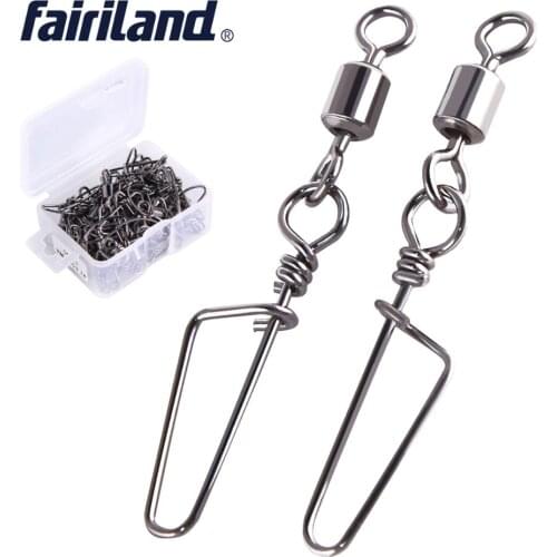 50pcs rolling swivel with insurance snap size 1#-10# 55kg bearing capacity fishing hook swivel stainless steel fishing snap tool