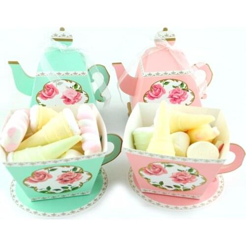 50Pcs Wedding Favour Sweet Cake Gift Boxes Teapot Candy Box for Retro Wedding Decoration Birthday Tea Birthday Party Supplies