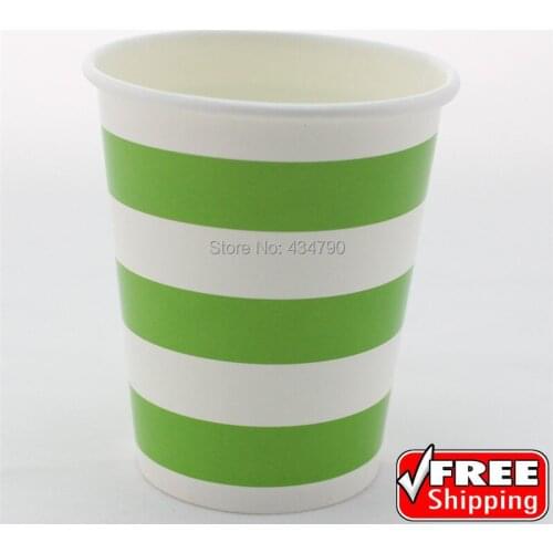 60pcs 9OZ Green Striped Paper Cups Drinking Milk Tea Beverage,Shower - Wedding Party Favor Cups Tableware-Choose Your Colors