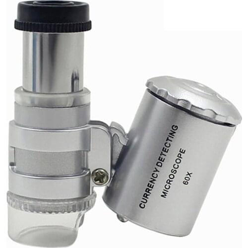 60X Microscope With LED Lamp Light Portable Pocket Magnifier Magnifying Glass Violet Counterfeit Light