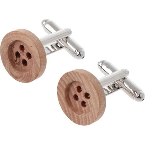 1 Pair Funky Wooden Button Cufflinks Vintage Style Mens Party Wedding Gift