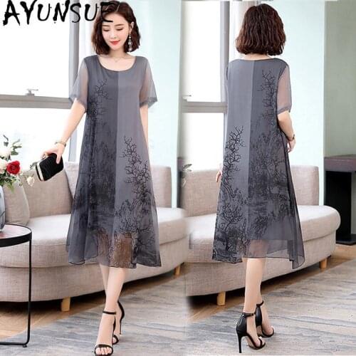 AYUNSUE Silk Dresses for Women 2021 Summer Floral Plus Size Vintage Dress Casual Party Long Ladies Dresses 5xl Vestidos Ycq34
