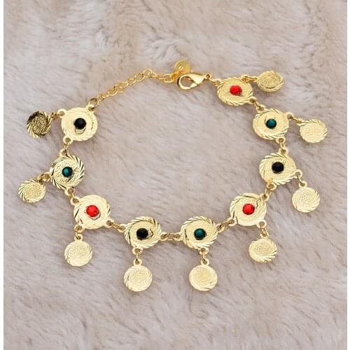 Bangles Arab Ethnic Girly Fresh Gold Coin Bracelet with Stone Women Dubai Jewelry Bracelet African gifts kid Birthday present